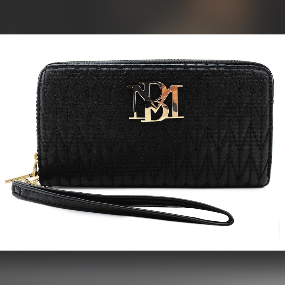 Badgley Mischka Black Long Wallet with Gold Accents